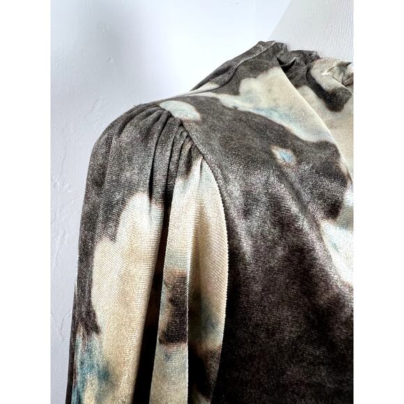 NWT Midi VELVET LONG SLEEVE DRESS Tie Waist Pockets Brown Gold Olive Women Small - Picture 3 of 16